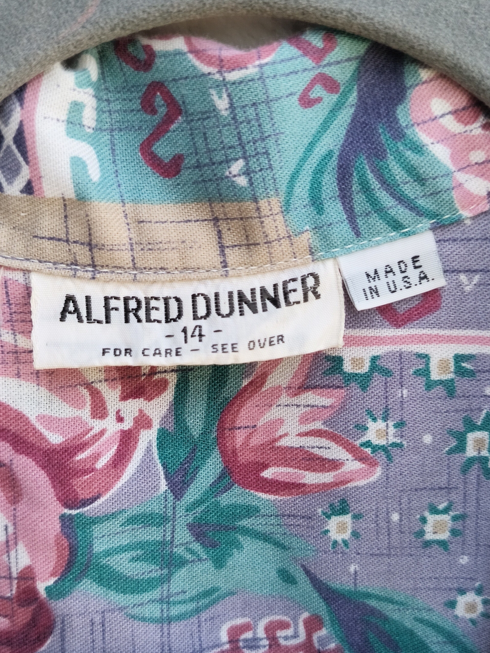 Alfred Dunner Teal and Mauve Patchwork Floral Button-Down Shirt. WS 95 - Picture 3 of 4